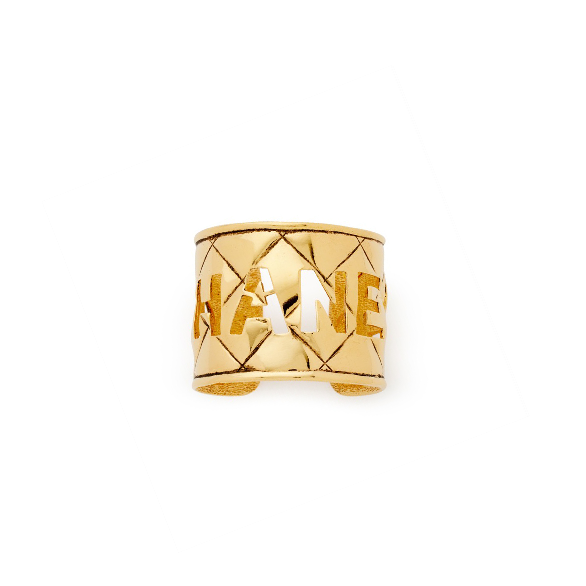 CHANEL VINTAGE GOLD CUT OUT LOGO STATEMENT CUFF 1980S